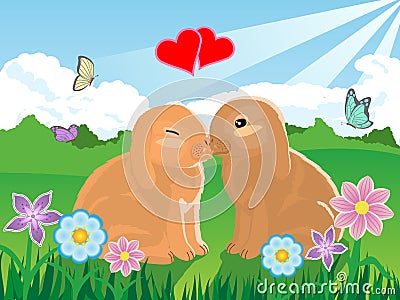 Valentine Bunny Couple Vector Illustration