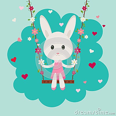 Valentine bunny on swing Stock Photo