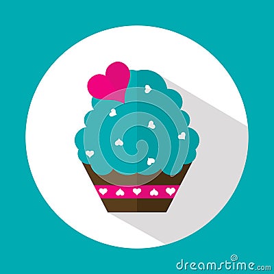 Valentine cake, flat icon with long shadow, vector Vector Illustration