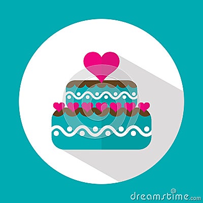 Valentine cake, flat icon with long shadow, vector Vector Illustration