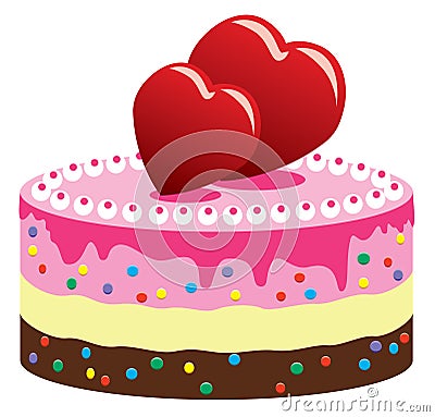 Valentine cake with hearts Vector Illustration
