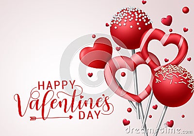 Valentine candies vector background template. Happy valentines greeting text with valentines candy and lollipop elements. Vector Illustration