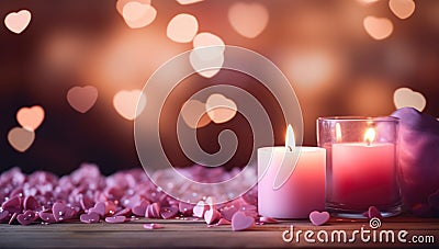 valentine candle and little hearts in the background Stock Photo