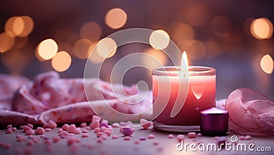 valentine candle and little hearts in the background Stock Photo