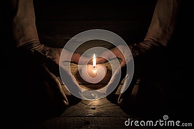 Valentine Candle and male hands. Stock Photo