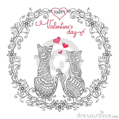 Valentine card with couple cats Vector Illustration