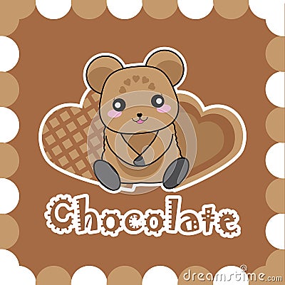 Valentine card with cute bear and chocolate love Vector Illustration
