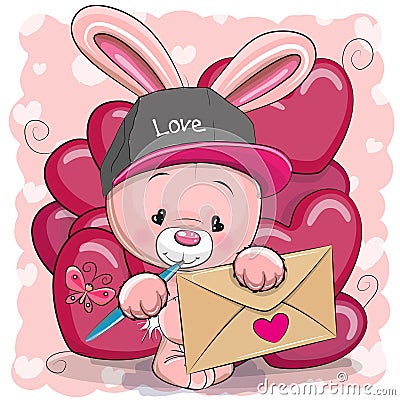 Valentine card with cute cartoon rabbit Vector Illustration