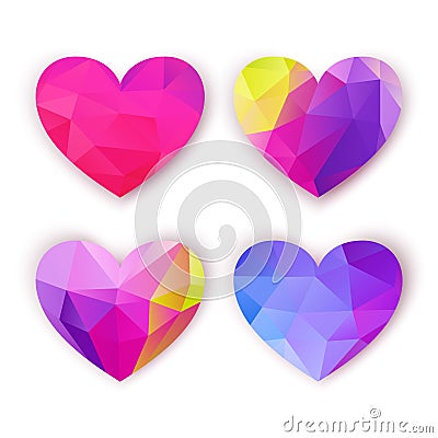 Valentine card, four colorful polygonal hearts set on white background. Vector illustration, great design element for Vector Illustration