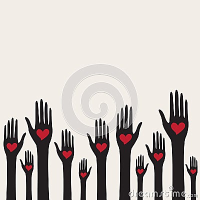 Valentine card with hands with hearts Stock Photo