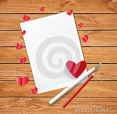 Valentine card or love letter composition with scattered hearts, Vector Illustration