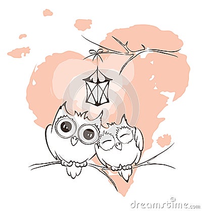 Valentine card - love owls Vector Illustration