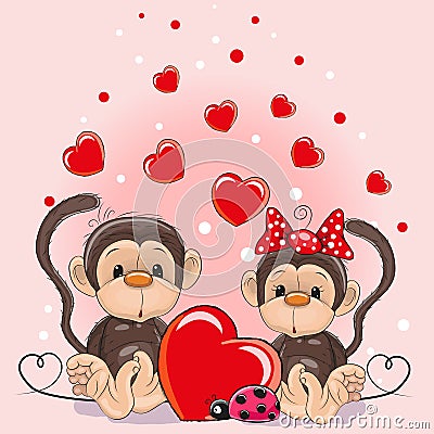 Valentine card with Lovers Monkeys Vector Illustration