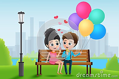 Valentine character dating vector background design. Valentines couple characters. Vector Illustration