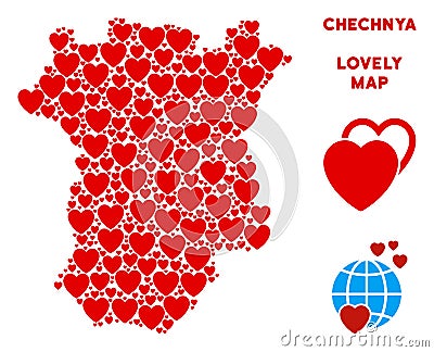 Vector Romantic Chechnya Map Composition of Hearts Vector Illustration
