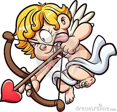 Valentine cherub aiming with bow and arrow. Vector Illustration