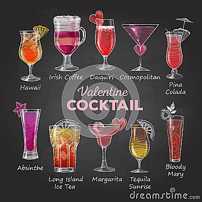 Valentine cocktail menu Vector Illustration