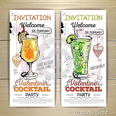 Valentine cocktail party poster. Vector Illustration