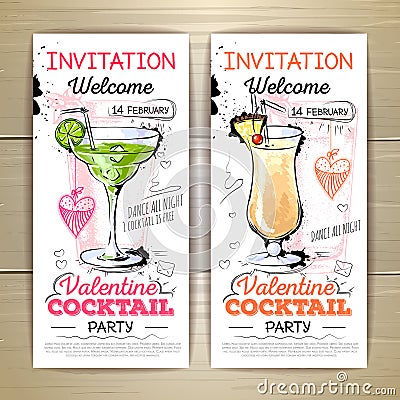 Valentine cocktail party poster. Vector Illustration