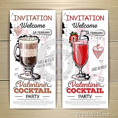 Valentine cocktail party poster. Vector Illustration