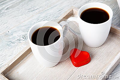 Valentine coffee cups with heart Stock Photo