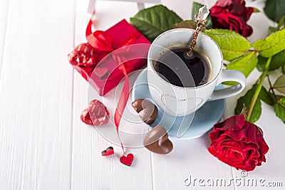 Valentine coffee with roses Stock Photo