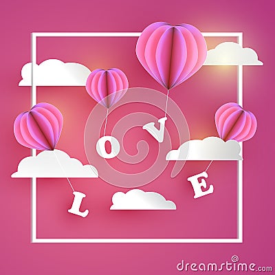 Valentine concept. Balloon hearts carrying LOVE letter Vector Illustration