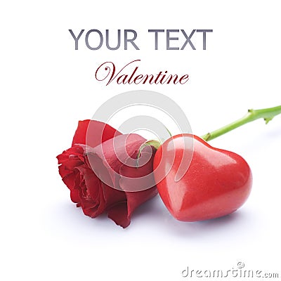 Valentine concept. Red Rose and Heart Stock Photo