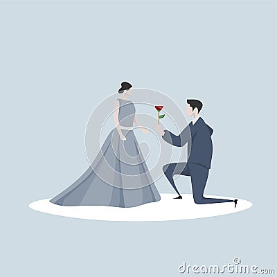 Valentine couple with weeding dress vector illustration with cute character Vector Illustration