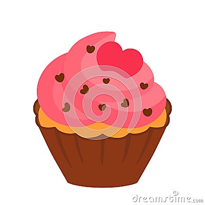 Valentine Cupcake with Heart Topping Cute Cartoon Drawing Vector Illustration Vector Illustration
