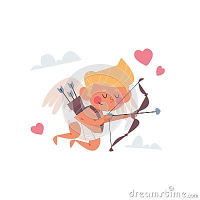 valentine cupid amour baby angel shooting love arrows with heart valentines day celebration concept Cartoon Illustration