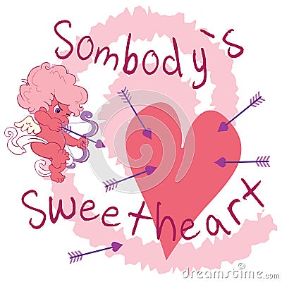 Valentine Cupid with bad aim shooting arrows at big heart Stock Photo