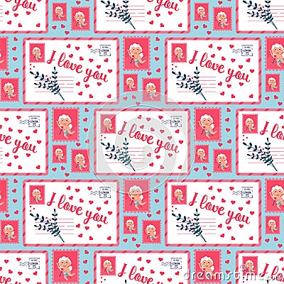 Valentine Cupid love angel seamless pattern. Cute boy or girl cupid. Flying angel Stock Photo