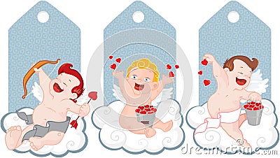 Valentine cupid tags Vector Illustration