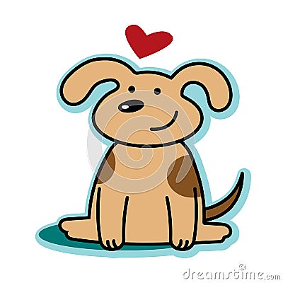 Valentine cute dog puppy love with red heart Vector Illustration