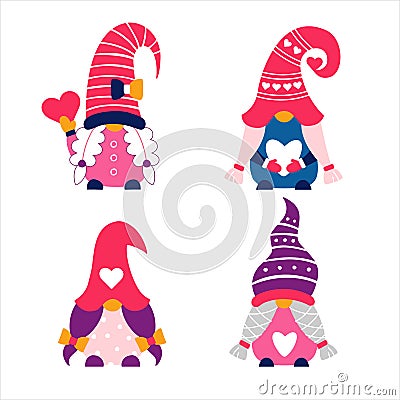 Valentine cute girl gnomes dwarfs with love Vector Illustration