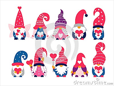 Valentine cute gnomes dwarfs hand drawn vector illustration Vector Illustration