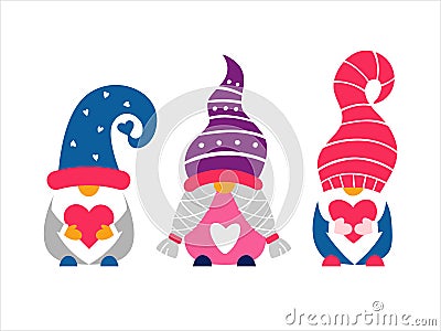 Valentine cute gnomes hand drawn vector illustration. Vector Illustration