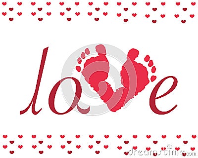 Valentine day baby footprints vector Vector Illustration