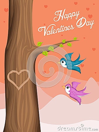 Valentine Day background with flying love birds Vector Illustration