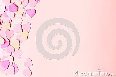 Valentine day background with pastel pink hearts with copy space., top view Stock Photo