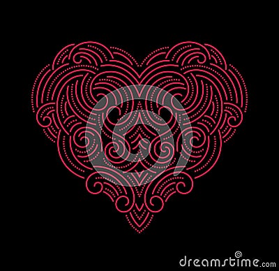 Valentine day Beautiful thin line ornamental heart Vector Illustration