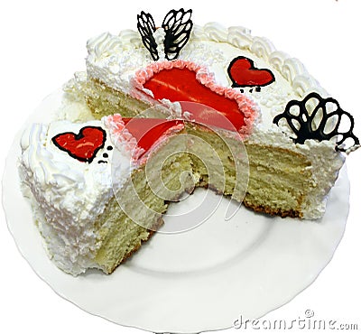 Valentine Day Cake With Jelly Red Hearts cutted Stock Photo