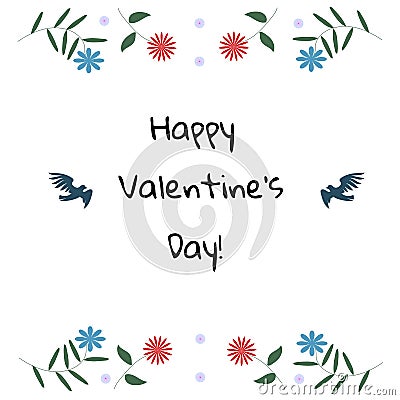 Valentine Day card. Birds with flowers Stock Photo