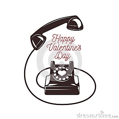 Valentine day card. Vintage phone with greeting Vector Illustration