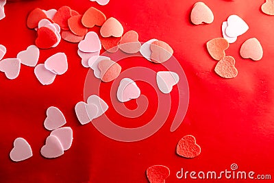 Valentine day concept. red and pink Hearts soap with red background Stock Photo