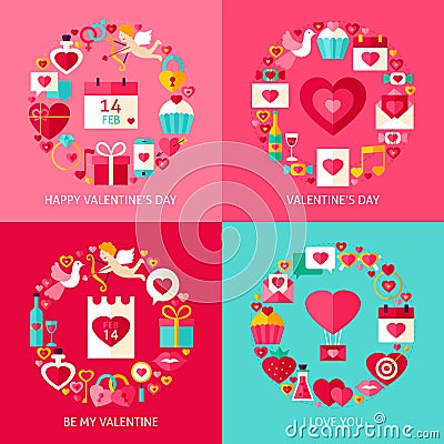 Valentine Day Concepts Set Vector Illustration