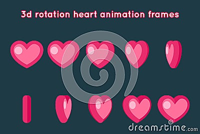 Valentine Day 3d Heart Rotation Animation Frames Set Flat Design Vector Illustration Vector Illustration