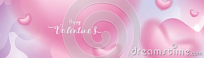 Valentine day 3D pink Romantic Hearts shape blurry flying and Floating on abstract pastel liquid background. symbols of love for Vector Illustration