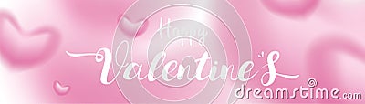 Valentine day 3D pink Romantic Hearts shape blurry flying and Floating on pastel background. symbols of love for Happy Women`s, Vector Illustration